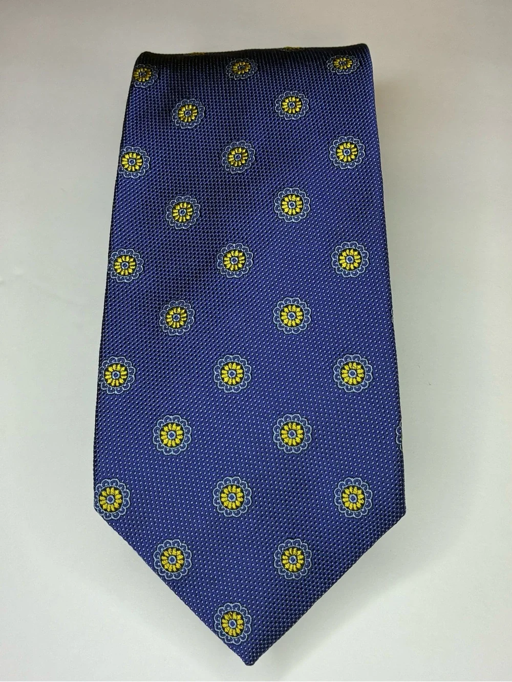 Brooks Brothers Makers Merchants Silk Tie Purple Yellow Geometric Medallion 3.5”